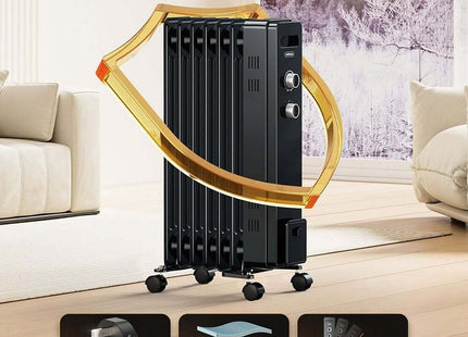 VonHaus 7 Fin Oil Filled Radiator 1500W – Black Portable Electric Heater