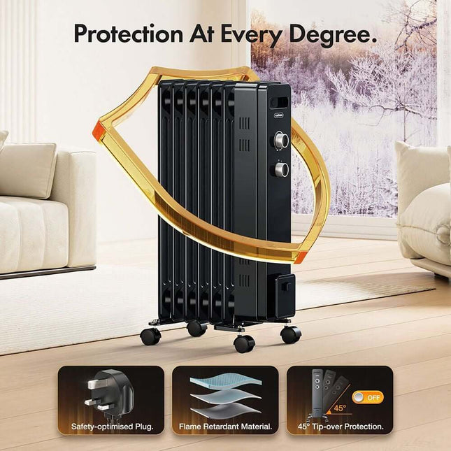 VonHaus 7 Fin Oil Filled Radiator 1500W – Black Portable Electric Heater