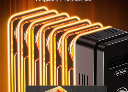 VonHaus 7 Fin Oil Filled Radiator 1500W – Black Portable Electric Heater