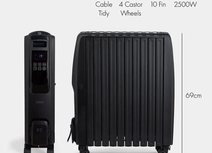 VonHaus Black Oil Filled Radiator with Digital Display – 2500W Electric Heater