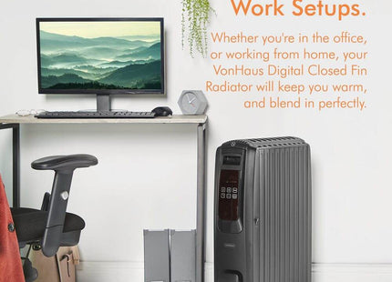VonHaus Black Oil Filled Radiator with Digital Display – 2500W Electric Heater