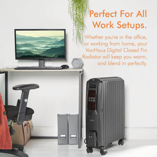 VonHaus Black Oil Filled Radiator with Digital Display – 2500W Electric Heater