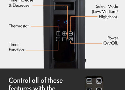 VonHaus Black Oil Filled Radiator with Digital Display – 2500W Electric Heater