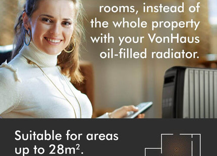VonHaus Black Oil Filled Radiator with Digital Display – 2500W Electric Heater