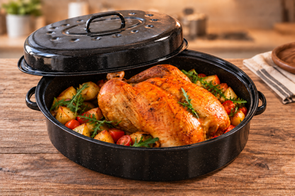 Enamel Roasting Tin with Self Basting Lid, 42cm, 7L