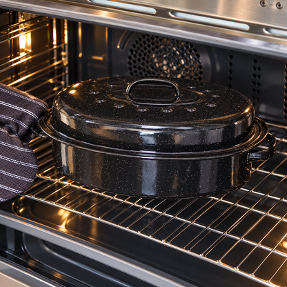 Enamel Roasting Tin with Self Basting Lid, 42cm, 7L