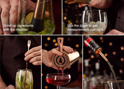 VonShef Parisian Copper Cocktail Shaker Set – 6 Piece Stainless Steel - 550ml