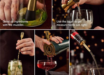 VonShef Parisian Green & Gold Cocktail Shaker Set – 6 Piece Bartender Kit