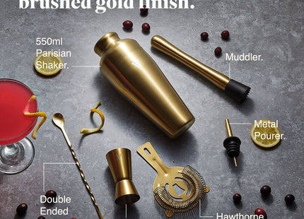 VonShef Parisian Gold Cocktail Shaker Set – 6 Piece Stainless Steel - 550ml