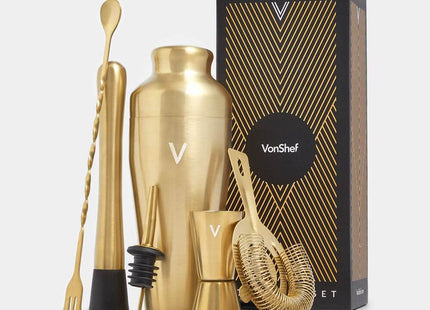 VonShef Parisian Gold Cocktail Shaker Set – 6 Piece Stainless Steel - 550ml