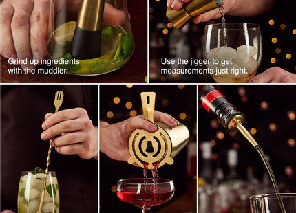 VonShef Parisian Gold Cocktail Shaker Set – 6 Piece Stainless Steel - 550ml