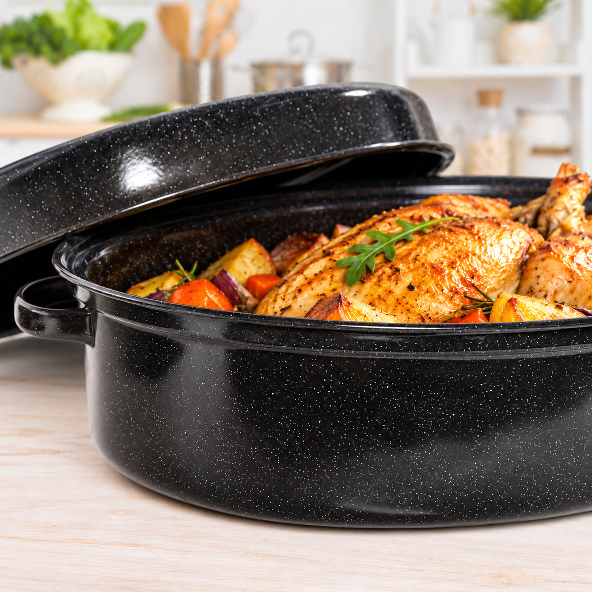 Enamel Roasting Tin with Self Basting Lid, 42cm, 7L