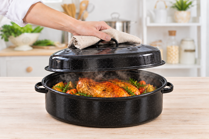 Enamel Roasting Tin with Self Basting Lid, 42cm, 7L