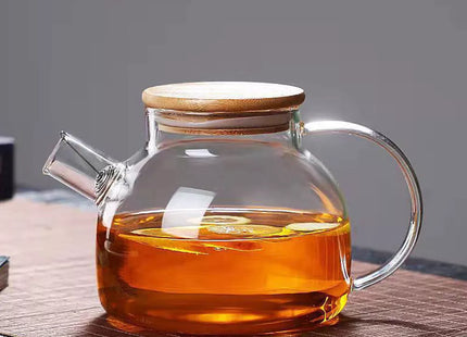 1000ml Thickened Glass Teapot with Bamboo Lid, Filter, Coaster & Cleaning Cloths
