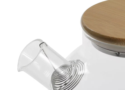 1000ml Thickened Glass Teapot with Bamboo Lid, Filter, Coaster & Cleaning Cloths