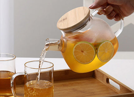 1000ml Thickened Glass Teapot with Bamboo Lid, Filter, Coaster & Cleaning Cloths