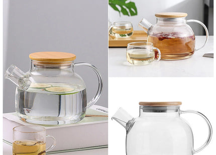 1000ml Thickened Glass Teapot with Bamboo Lid, Filter, Coaster & Cleaning Cloths