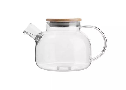 1000ml Thickened Glass Teapot with Bamboo Lid, Filter, Coaster & Cleaning Cloths