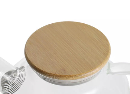 1000ml Thickened Glass Teapot with Bamboo Lid, Filter, Coaster & Cleaning Cloths