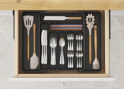 Lifewit Cutlery Drawer Organiser Large – Adjustable 9 Compartment Insert, Black