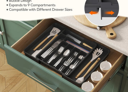 Lifewit Cutlery Drawer Organiser Large – Adjustable 9 Compartment Insert, Black