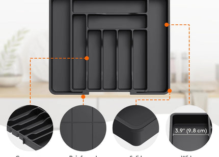 Lifewit Cutlery Drawer Organiser Large – Adjustable 9 Compartment Insert, Black