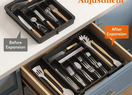 Lifewit Cutlery Drawer Organiser Large – Adjustable 9 Compartment Insert, Black