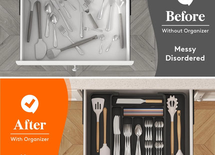 Lifewit Cutlery Drawer Organiser Large – Adjustable 9 Compartment Insert, Black