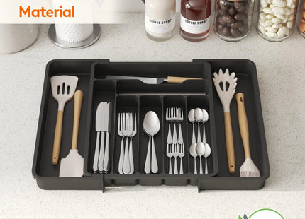 Lifewit Cutlery Drawer Organiser Large – Adjustable 9 Compartment Insert, Black