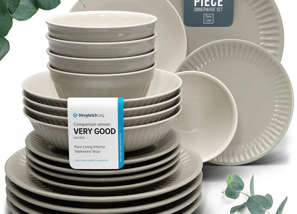 Pure Living 24-Piece Stoneware Dinnerware Set – Light Grey
