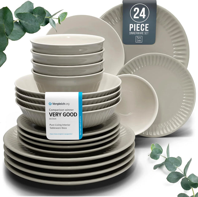 Pure Living 24-Piece Stoneware Dinnerware Set – Light Grey