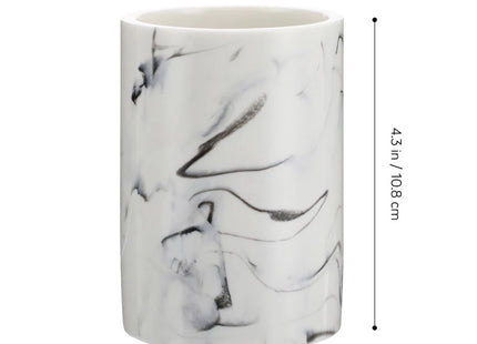 Cabilock Marble Bathroom Organizer Cup – White Resin Tumbler with Chrome Finish