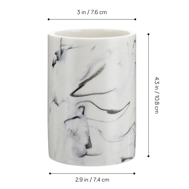 Cabilock Marble Bathroom Organizer Cup – White Resin Tumbler with Chrome Finish