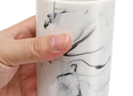 Cabilock Marble Bathroom Organizer Cup – White Resin Tumbler with Chrome Finish