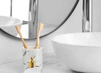 Cabilock Marble Bathroom Organizer Cup – White Resin Tumbler with Chrome Finish