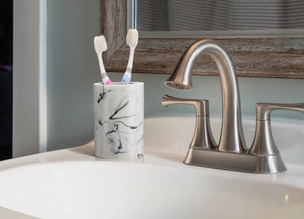 Cabilock Marble Bathroom Organizer Cup – White Resin Tumbler with Chrome Finish