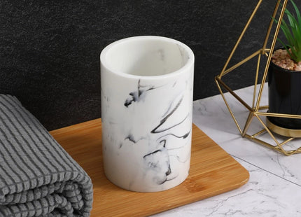 Cabilock Marble Bathroom Organizer Cup – White Resin Tumbler with Chrome Finish