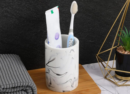 Cabilock Marble Bathroom Organizer Cup – White Resin Tumbler with Chrome Finish