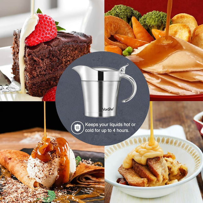 VonShef Insulated Gravy Jug with Lid – 500ml Stainless Steel