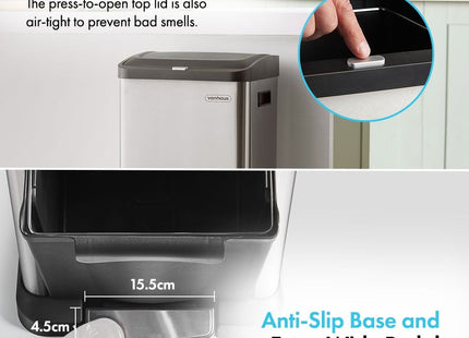 VonHaus Double Stainless Steel Recycling Bin – 34L Dual Compartment