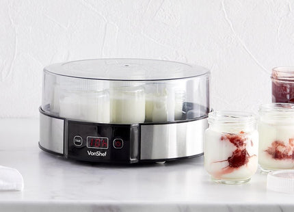 VonShef Digital Yoghurt Maker – 7 Glass Jars, Stainless Steel Design