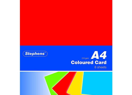 Stephens A4 Coloured Card – 210gsm, Pack of 8 Sheets (4 Colours)
