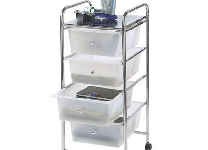 VonHaus 4 Drawer Storage Trolley Organiser with Chrome Frame - White